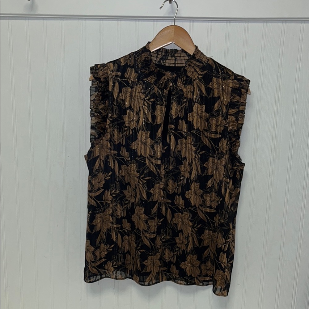 White House Black Market Graphic Black and Brown Blouse